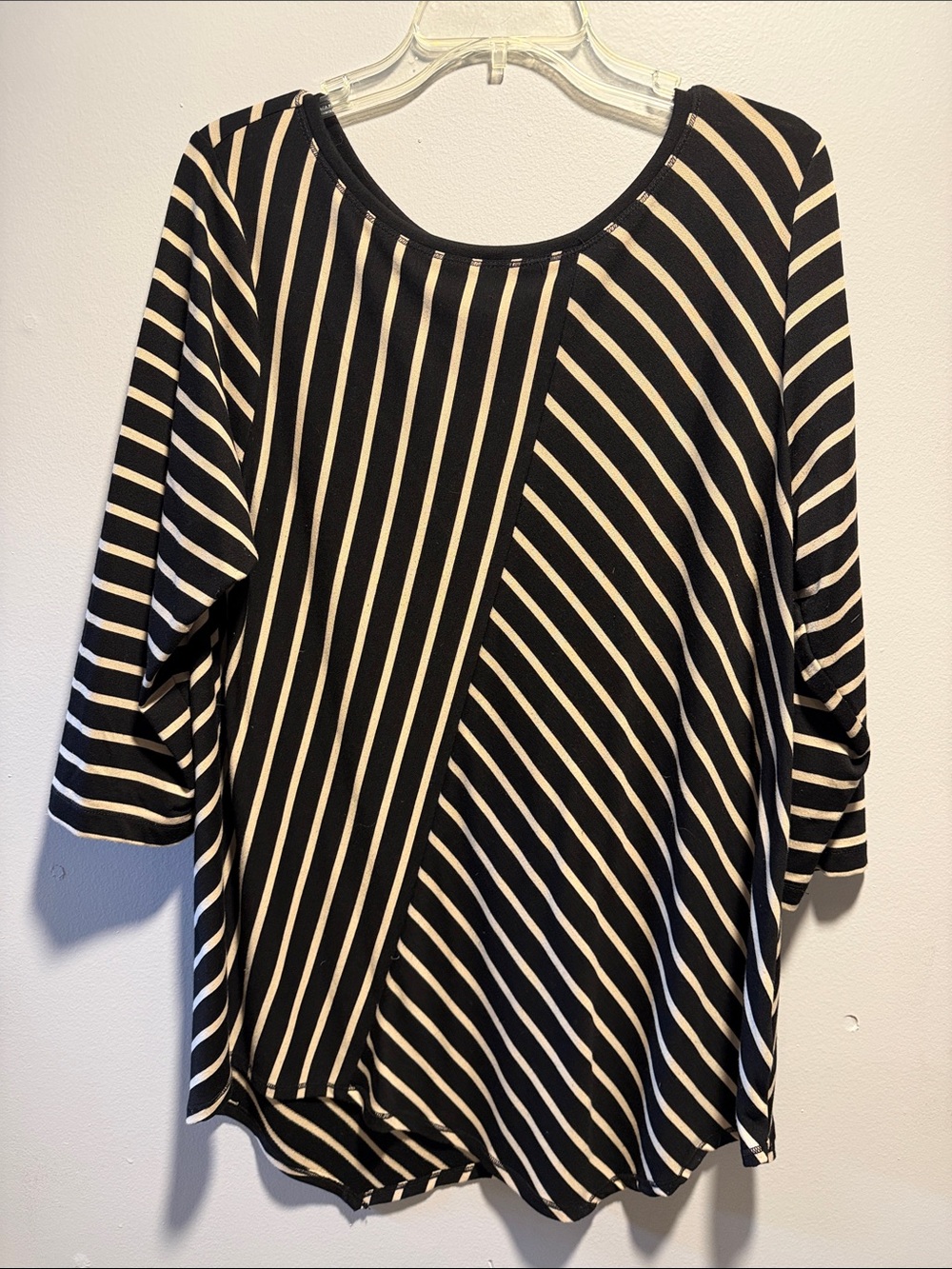 Ruby Rd. Black and White Striped Scoop Neck Long Sleeve Top